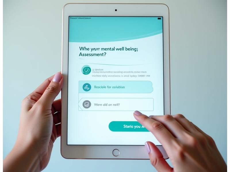 Interface d'évaluation de bien-être mental par IA d'axumsat, affichant des questions interactives et une barre de progression