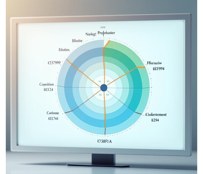 Graphique radar interactif montrant les scores pour différentes catégories de bien-être mental : émotions, cognition, social et comportement.