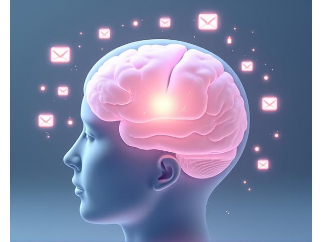 Infographie stylisée montrant le cerveau humain entouré d'icônes de notifications de mails, de visioconférences, et de messages, symbolisant la surcharge neuronale.