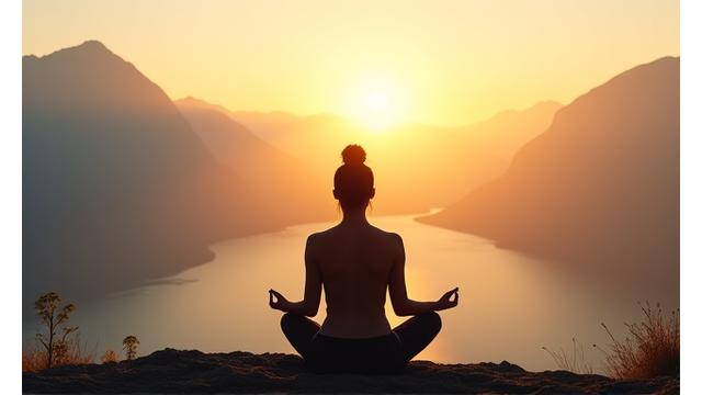 Personne méditant tranquillement au lever du soleil, symbolisant un nouveau départ pour un programme débutant.