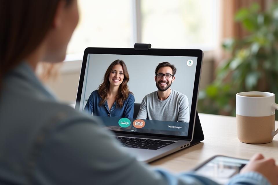 Capture d'écran de l'interface de consultation vidéo sécurisée axumsat, montrant un psychologue et un patient en conversation fluide.