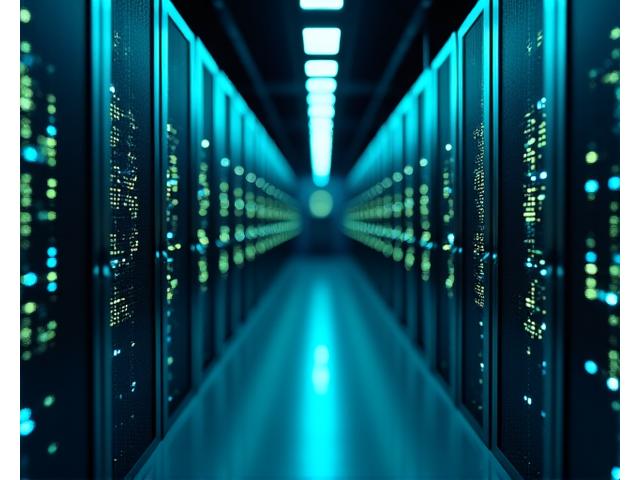 Data center moderne et sécurisé avec des symboles de protection des données et de conformité HDS.